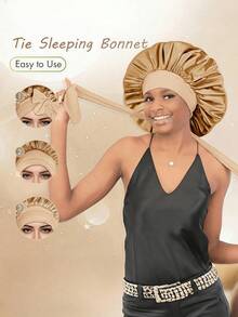 Luxury Satin Embroidered Bow Sleep Cap For Women - Adjustable Silk Nighttime Hair Accessory, Headband-Style Home Sleep Aid Hat Hair Bonnet Hair Drying Towel Wrap - Multicolor - View 2