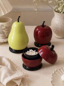 Joivida 1pc Fruit Shaped Decorative Storage Box Apple & Pear Trinket Organizer Cute Lidded Cotton Swab Container,Functional Countertop Storage Piece, Ideal For Vanity And Shelf Styling, Creative Housewarming Accent For Interior Refresh - View 9