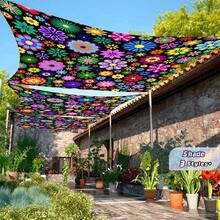 1Pc Bohemian Floral Sun Shade Sail, Breathable Polyester UV Block Outdoor Shade Canopy, Colorful Flower Geometric Pattern Sunshade For Patio, Garden, Beach, Camping - LZY-014 - View 1