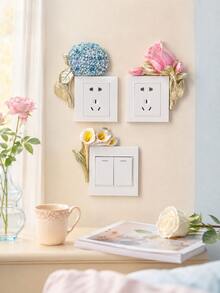 Cirelle 1Pc Resin Floral Light Switch Plate Cover, 3D Embossed Hand‑Painted Flower Socket Wall Sticker, Decorative Anti‑Dirt Switch Frame Border For Wall Outlet, Hydrangea Rose Calla Lily Ornament, Wall Decoration For Room Vanity Entryway Home Decor - multicolor - View 6