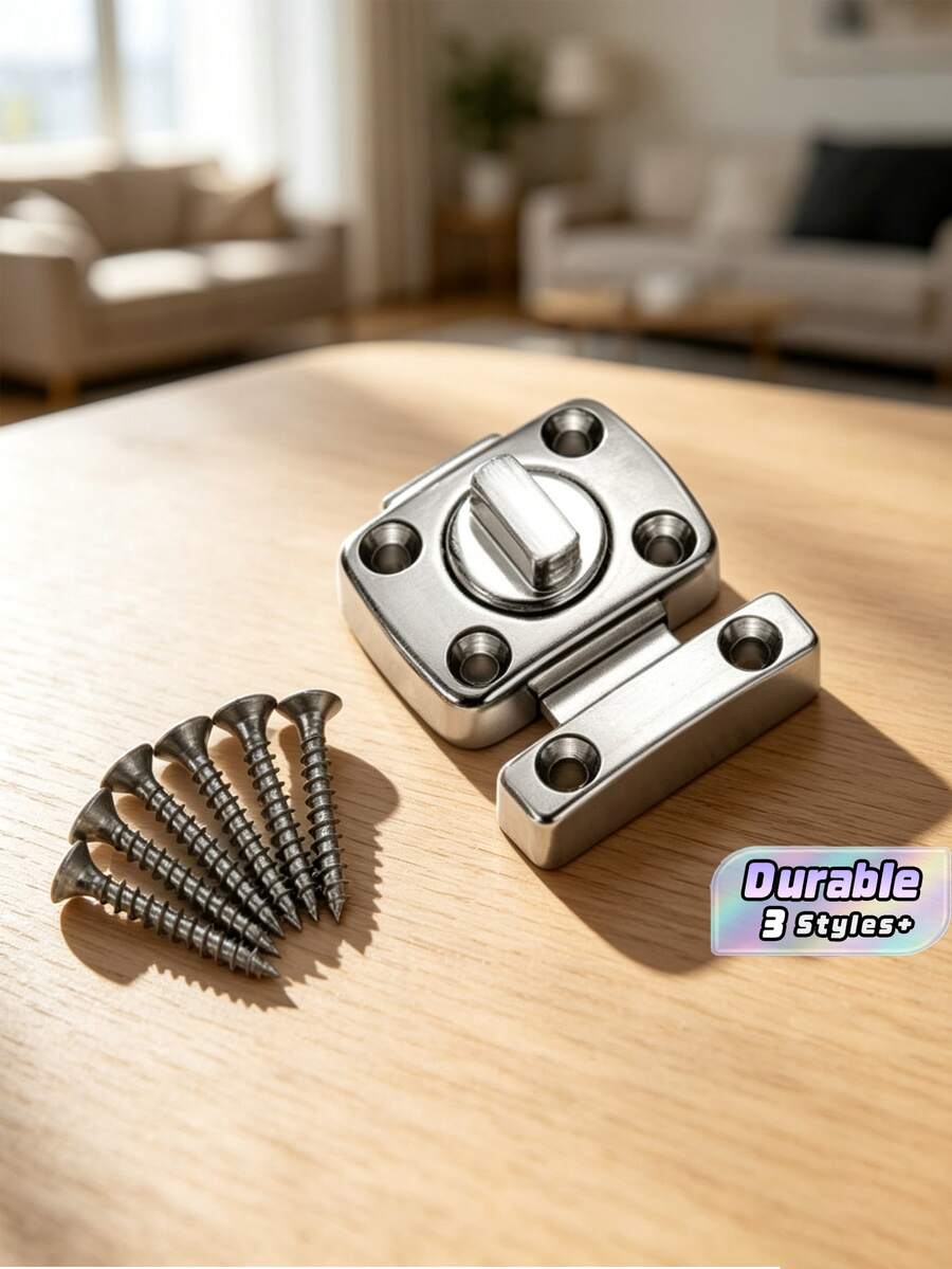 Shiny Silver Metal Rotating Cabinet Latch Compact Door Bolt Lock Comes With Mounting Screws DIY Furniture Repair Accessories - silver - View 1