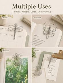 Haus Hana 1Pc Creative Insect-Shaped Metal Paper Clip, High-Quality Wire Bookmark Clip, Dragonfly Butterfly Spider Design Office Stationery, Desktop Memo Holder, Photo Clip, Planner Decor For School, Office, Study & Gift - multicolor - View 9