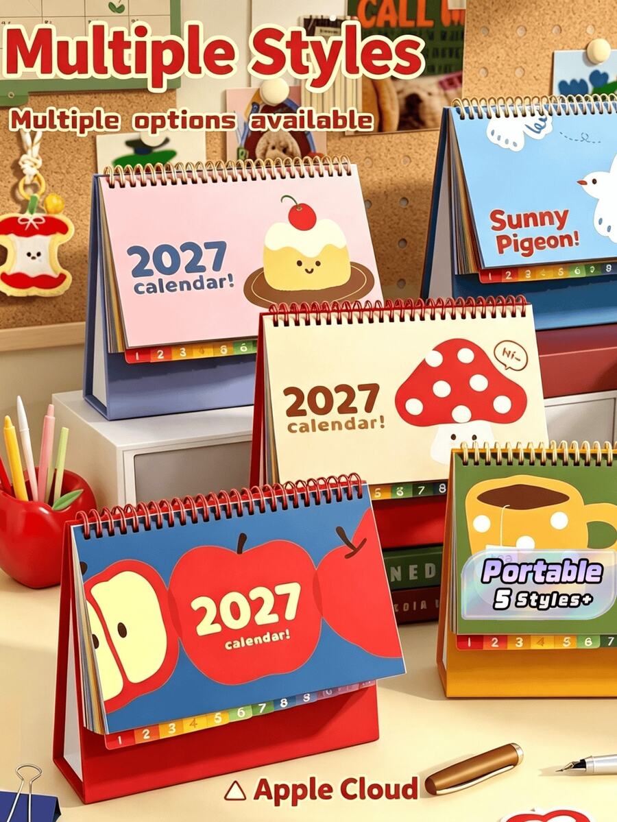 Kalender Meja Minimalis Morandi 2027, Ornamen Dekorasi Meja Kreatif untuk Check-In, Kalender Mini Segar dengan Tampilan Menarik - warna-warni - View 1