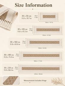 Cirelle 1PC Boho Hollow Woven,Macrame Tassel Table Runner,Contrast Stitching Craft,Striped Table Decor,Dining Coffee Cabinet Tabletop,Home Decor Enthusiasts,Party Wedding Banquet Layout,Farmhouse Style Household Ornament - Beige - View 5