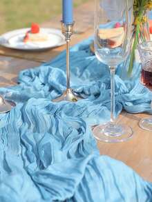 1 /2 PCS Polyester 90 * 180cm Light Blue Folding Table Runner, Holiday Birthday Party Decoration Wedding Accessories Holiday Home Party Room Table Decoration Tablecloth Table Runner Table Cover, Wedding Decoration. - Baby Blue - View 7