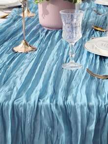 1 /2 PCS Polyester 90 * 180cm Light Blue Folding Table Runner, Holiday Birthday Party Decoration Wedding Accessories Holiday Home Party Room Table Decoration Tablecloth Table Runner Table Cover, Wedding Decoration. - Baby Blue - View 4