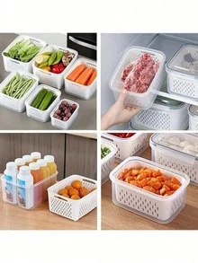 Food Storage Box Set With Drain Basket And Lid - Leak-Proof, Refrigerator, Reusable Multi-Functional Kitchen Storage Boxes, Suitable For Fruits, Vegetables, And Food. - Multicolor - View 7