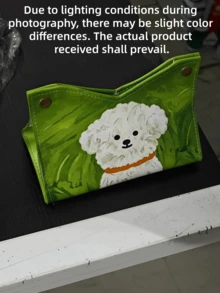 1PC Minimalist Teddy Puppy Tissue Cover Metal Snap Button Tabletop Tissue Holder Home Decor High Aesthetic Napkin Storage Box - Multicolor - View 7