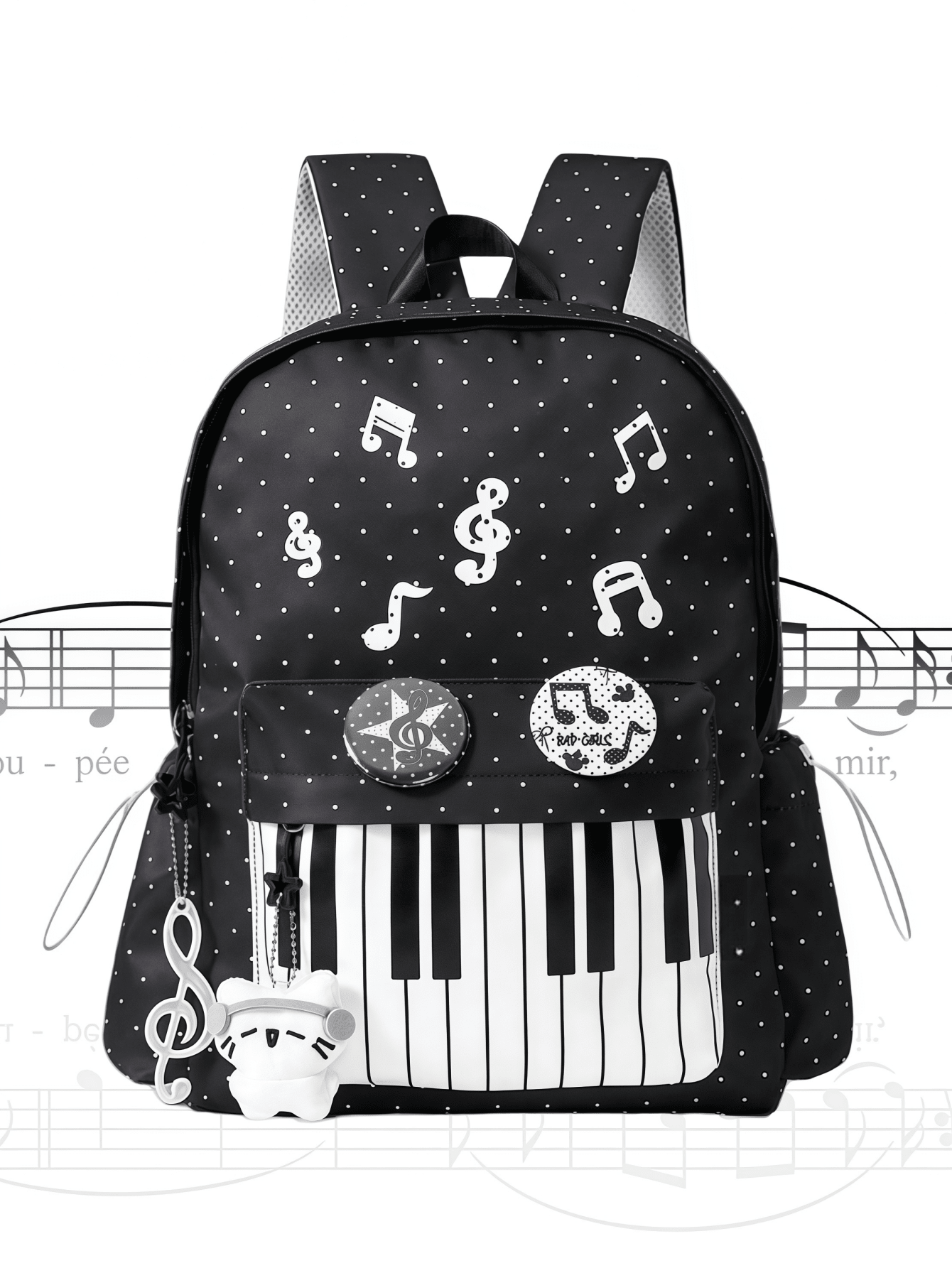 Grunge Punk Punk Style Cat Paw, Bone, Star Print Contrast Color Multi-Pocket Black Backpack, Fashionable Casual Unisex Large Capacity Bag Suitable For Commuting, School