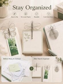 Haus Hana 1Pc Creative Insect-Shaped Metal Paper Clip, High-Quality Wire Bookmark Clip, Dragonfly Butterfly Spider Design Office Stationery, Desktop Memo Holder, Photo Clip, Planner Decor For School, Office, Study & Gift - multicolor - View 5