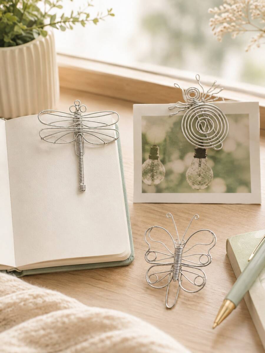 Haus Hana 1Pc Creative Insect-Shaped Metal Paper Clip, High-Quality Wire Bookmark Clip, Dragonfly Butterfly Spider Design Office Stationery, Desktop Memo Holder, Photo Clip, Planner Decor For School, Office, Study & Gift - multicolor - View 1