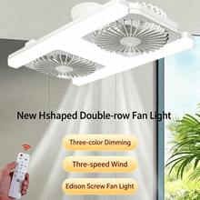 1pc 60W Dual‑Head 360°Rotatable Fan Light, Full‑Spectrum Eye‑Care E27 Universal Screw‑In LED Ceiling Fan Lamp, 3 Wind‑Speed Levels, 3‑Tone Dimmable Lighting, Timing Function, Remote‑Controlled Fan Ceiling Light For Bedroom Living Room Kitchen - one-size - View 5