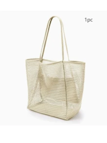 1Pc Fashion Foldable Women Beach Tote Bag, Large Capacity Transparent Mesh Shoulder Bag, Durable Oxford Fabric, Lightweight Spacious For Travel Shopping Vacation Storage - Multicolor - View 9