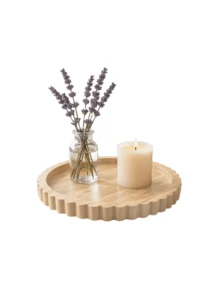 1PC Extra Large Wooden Thickened Widened Scalloped Edge Bohemian Brown Round Tray Multipurpose Organizer For Jewelry Watches Phones Keys Cups Perfume Aromatherapy Storage Home Office Desk Vanity Bathroom Gift Decor - Brown - View 8