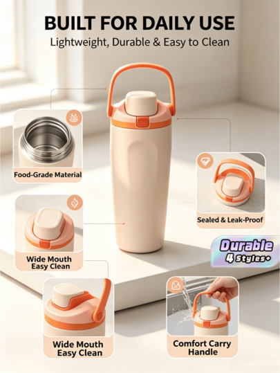 Stainless Steel Sports Water Bottle With Straw,And School; Fits Car Cup Holders; Sweat-Proof And Durable. Perfect For Outdoor Activities, Camping, Driving, And More, An Ideal Birthday Or Christmas Gift For Fitness Enthusiasts.