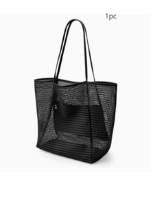 1Pc Fashion Foldable Women Beach Tote Bag, Large Capacity Transparent Mesh Shoulder Bag, Durable Oxford Fabric, Lightweight Spacious For Travel Shopping Vacation Storage - Multicolor - View 10