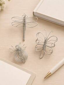 Haus Hana 1Pc Creative Insect-Shaped Metal Paper Clip, High-Quality Wire Bookmark Clip, Dragonfly Butterfly Spider Design Office Stationery, Desktop Memo Holder, Photo Clip, Planner Decor For School, Office, Study & Gift - multicolor - View 3