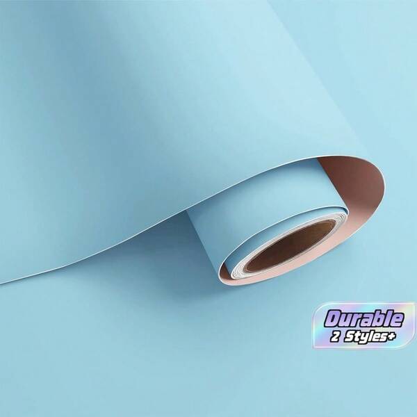1 Roll Light Blue Solid Self-Adhesive Wallpaper, Matte PVC Surface, Waterproof, Easy To Clean, Removable Sticker, Suitable For Bedroom, Living Room, Hotel Wall, Home Decor, Kitchen Countertop, Tableware, Furniture Renewal.