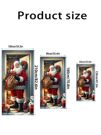 Santa Claus Snowman Christmas Door Cover, Festive Polyester Holiday Party Banner For Home Garden, Indoor Outdoor No Power Decor, Multi-Purpose For Wedding Bridal Shower Anniversary Carnival, Xmas Hanging Decoration