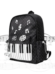 ROMWE Grunge Punk Punk Style Cat Paw, Bone, Star Print Contrast Color Multi-Pocket Black Backpack, Fashionable Casual Unisex Large Capacity Bag Suitable For Commuting, School - Black and White - View 2