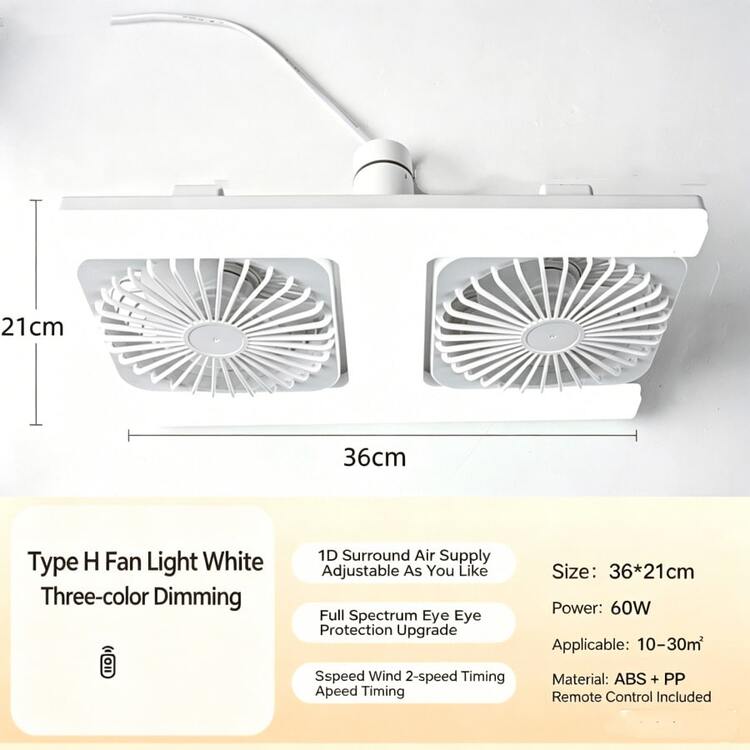 1pc 60W Dual‑Head 360°Rotatable Fan Light, Full‑Spectrum Eye‑Care E27 Universal Screw‑In LED Ceiling Fan Lamp, 3 Wind‑Speed Levels, 3‑Tone Dimmable Lighting, Timing Function, Remote‑Controlled Fan Ceiling Light For Bedroom Living Room Kitchen - one-size - View 4