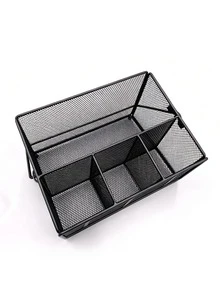 3/4 Compartment Black Metal Mesh Utensil Caddy, Cutlery Storage Organizer With Handle, Fork Spoon Knife Pattern Silverware Holder For Kitchen Countertop Table Restaurant - Knife and fork storage rack - View 5