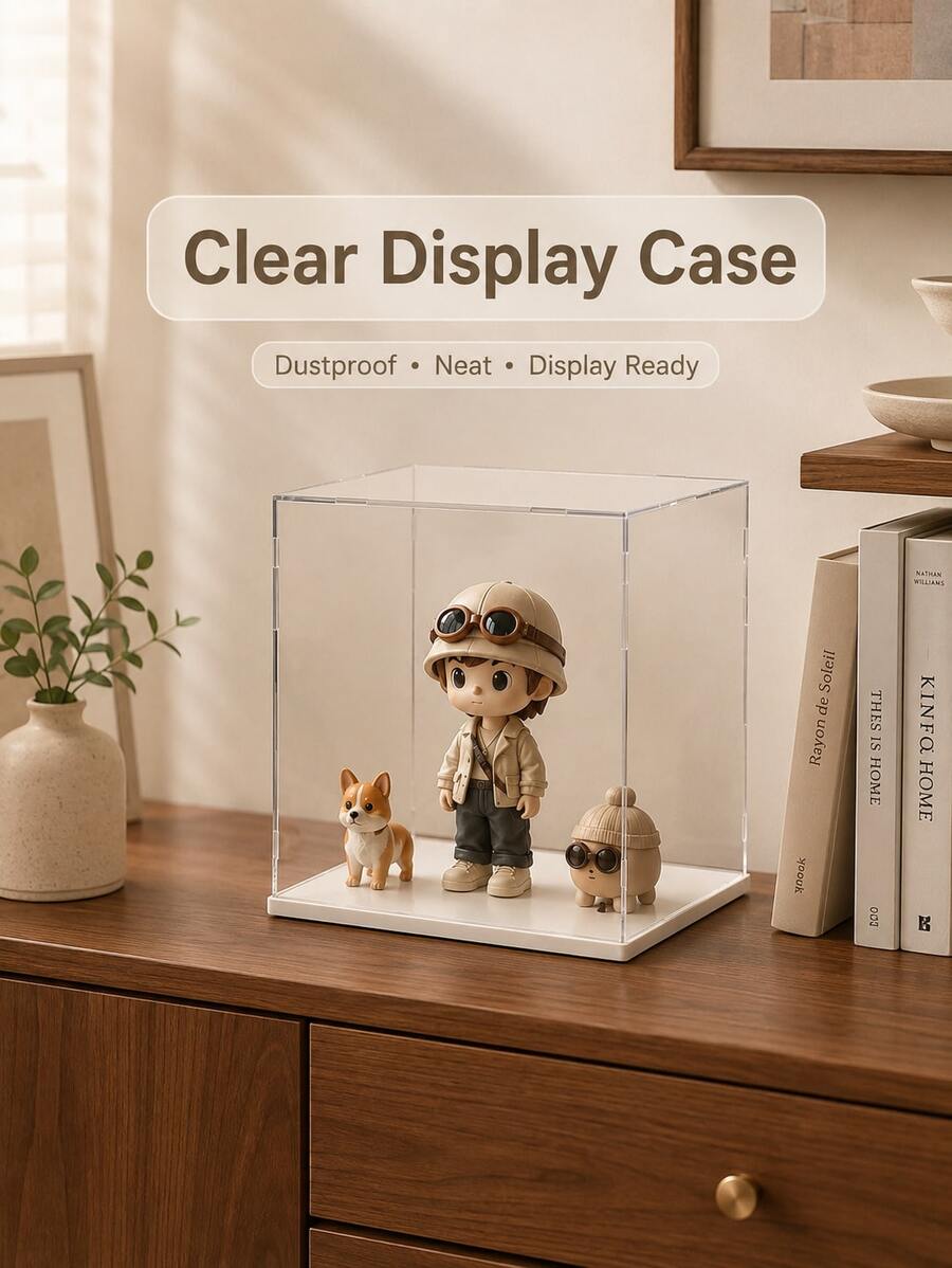 Zazumi 1pc White Base High-Definition Collectible Display Box, Assembled Transparent Acrylic Box, Alternative To Glass Box, Used For Displaying Figurines, Dolls, Ornaments, Home Storage & Organization, Gift Box