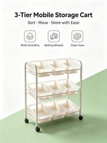 Mobile Storage Trolley With Angled Open Bins, Multi-Functional Hardware Tool Sorting Shelf. Suitable For Storing Toys, Snacks And Sundries; Multi-Layer Storage Rack With Universal Casters For Workshop And Household Material Organization. - Multicolor - View 9