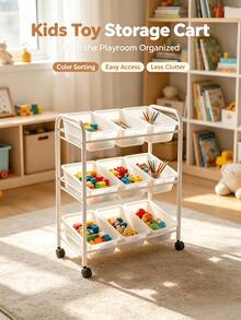 Mobile Storage Trolley With Angled Open Bins, Multi-Functional Hardware Tool Sorting Shelf. Suitable For Storing Toys, Snacks And Sundries; Multi-Layer Storage Rack With Universal Casters For Workshop And Household Material Organization. - Multicolor - View 6