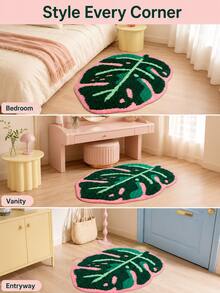 Joivida Tropical Leaf Shaped Rug Made With Non-Slip Backing. It Absorbs Water Quickly To Keep Floors Dry, And Fits Nicely In Bathrooms, Entryways, Bedrooms And Living Spaces To Add Natural Green Decorative Vibes. - multicolor - View 11