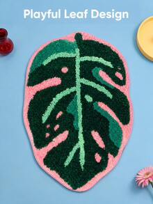 Joivida Tropical Leaf Shaped Rug Made With Non-Slip Backing. It Absorbs Water Quickly To Keep Floors Dry, And Fits Nicely In Bathrooms, Entryways, Bedrooms And Living Spaces To Add Natural Green Decorative Vibes. - multicolor - View 10