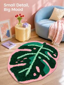 Joivida Tropical Leaf Shaped Rug Made With Non-Slip Backing. It Absorbs Water Quickly To Keep Floors Dry, And Fits Nicely In Bathrooms, Entryways, Bedrooms And Living Spaces To Add Natural Green Decorative Vibes. - multicolor - View 7