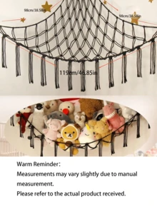 波希米亞風毛絨動物吊床/吊網，娃娃吊床，手工編織毛絨動物收納角落懸掛網架，網狀吊床毛絨娃娃收納架，適用於臥室、居家裝飾、房間裝飾、牆面裝飾，生日畢業禮物 - 白色 - 查看 10