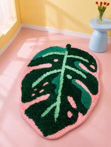 Joivida Tropical Leaf Shaped Rug Made With Non-Slip Backing. It Absorbs Water Quickly To Keep Floors Dry, And Fits Nicely In Bathrooms, Entryways, Bedrooms And Living Spaces To Add Natural Green Decorative Vibes. - multicolor - View 5