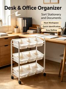 Mobile Storage Trolley With Angled Open Bins, Multi-Functional Hardware Tool Sorting Shelf. Suitable For Storing Toys, Snacks And Sundries; Multi-Layer Storage Rack With Universal Casters For Workshop And Household Material Organization. - Multicolor - View 7