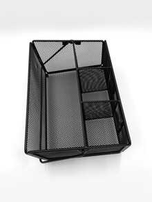3/4 Compartment Black Metal Mesh Utensil Caddy, Cutlery Storage Organizer With Handle, Fork Spoon Knife Pattern Silverware Holder For Kitchen Countertop Table Restaurant - Knife and fork storage rack - View 6