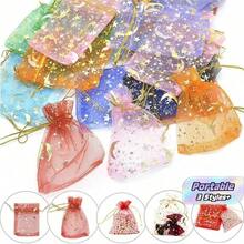 100 buah, Tas Kado Organza Bermotif Bintang dan Bulan - Sempurna untuk Perhiasan, Permen, dan Suvenir Pesta - Warna Campuran untuk Pernikahan, - Beraneka warna - View 1