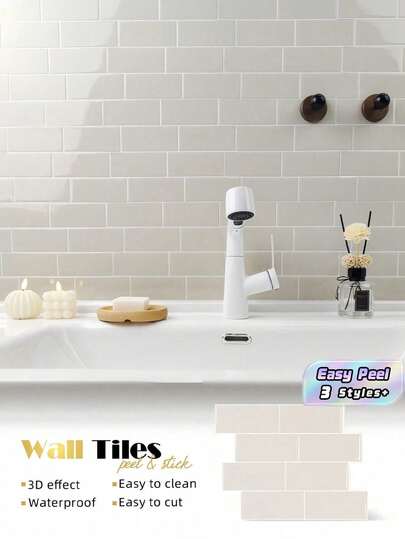 4/10/20PCS Waterproof Brick Pattern Texture Wall Panel DIY Tile Removable Self Adhesive Wall Sticker For Kitchen Bathroom Splashback Home Decor Spring Decoration Room Wall Paper