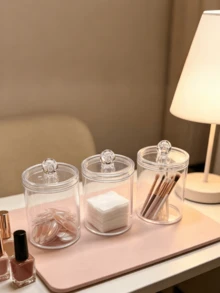 1PCS/2PCS/3PCS/4PCS/6PCS 小型透明塑料 Qtip 支架分配器药瓶套装，用于清洁球棉签圆垫牙线棒浴室储物罐梳妆台化妆品收纳盒家居装饰透明容器化妆品收纳盒旅行必需品夏季必备品简约装饰 - 白色 - 查看 3