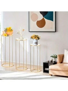 1pc/3pcs Gold Metal Cylindrical Base Stand With Acrylic Plate, Elegant Round Display Pillar, Suitable For Party Decoration, Vase And Home Decor, Birthday, Wedding Or Event Backdrop, Wedding Decoration Platform - Gold - View 4