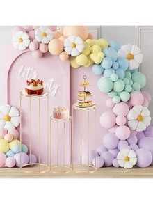 1pc/3pcs Gold Metal Cylindrical Base Stand With Acrylic Plate, Elegant Round Display Pillar, Suitable For Party Decoration, Vase And Home Decor, Birthday, Wedding Or Event Backdrop, Wedding Decoration Platform - Gold - View 8