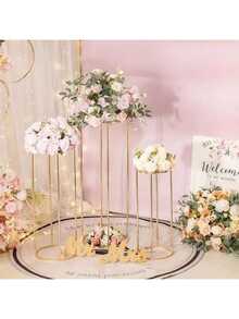 1pc/3pcs Gold Metal Cylindrical Base Stand With Acrylic Plate, Elegant Round Display Pillar, Suitable For Party Decoration, Vase And Home Decor, Birthday, Wedding Or Event Backdrop, Wedding Decoration Platform - Gold - View 3