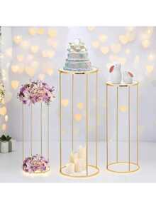 1pc/3pcs Gold Metal Cylindrical Base Stand With Acrylic Plate, Elegant Round Display Pillar, Suitable For Party Decoration, Vase And Home Decor, Birthday, Wedding Or Event Backdrop, Wedding Decoration Platform - Gold - View 9