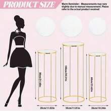 1pc/3pcs Gold Metal Cylindrical Base Stand With Acrylic Plate, Elegant Round Display Pillar, Suitable For Party Decoration, Vase And Home Decor, Birthday, Wedding Or Event Backdrop, Wedding Decoration Platform - Gold - View 2