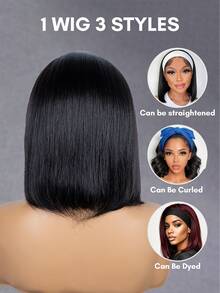 QUICK WEAR Headband Bob Wig Human Hair Glueless Install With Quick Drawstring Adjustment Natural Color Straight Hair 150% Density For Women, None Lace Wigs Human Hair Wear & Go For Beginner Friendly 9AM Hair Cosplay Y2K Ss26 - SNatural - View 6