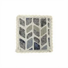 Cirelle 1pc Geometric Leaf Fabric Drink Coaster With Crochet Lace Trim, Boho Square Woven Mug Rug For Coffee Table Decor, Ins Style Absorbent Cup Mat - Multicolor - View 9