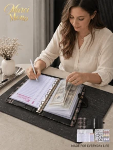 Muroi Mono دفتر تخطيط الميزانية بنمط النجوم المربعات، نظام الأظرف الورقية السائبة بأسلوب الماكرون، مع حاملات الصفحات الداخلية المصنفة، دفتر منظم قابل لإعادة الاستخدام، إمدادات موسم المدرسة & هدية العطلات لتدوين الملاحظات اليومية وتتبع الميزانية - متعدد الألوان - مشاهدة 3