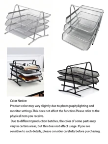 Office Supplies: Iron Wire Mesh Metal Three-Layer File Rack, Document Tray, Storage Rack, File Tray, Document Organizer, Drawer Type. - multicolor - View 3