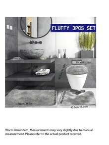 Three Pieces Set Dark Gray Tie-Dyed Plush Toilet Three Pieces Set Floor Mat Non-Slip Toilet Combination Floor Mat Set Non-Slip Decorative Carpet - dark gray - View 7