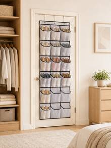 Zazumi 1pc Over‑The‑Door Shoe Organizer, Mesh Hanging Shoe Storage Holder For Closet Bedroom Entryway, Large Storage Shoe Rack, Space-Saving Wardrobe Storage, Mesh Back, Gift Idea - Black and White - View 2